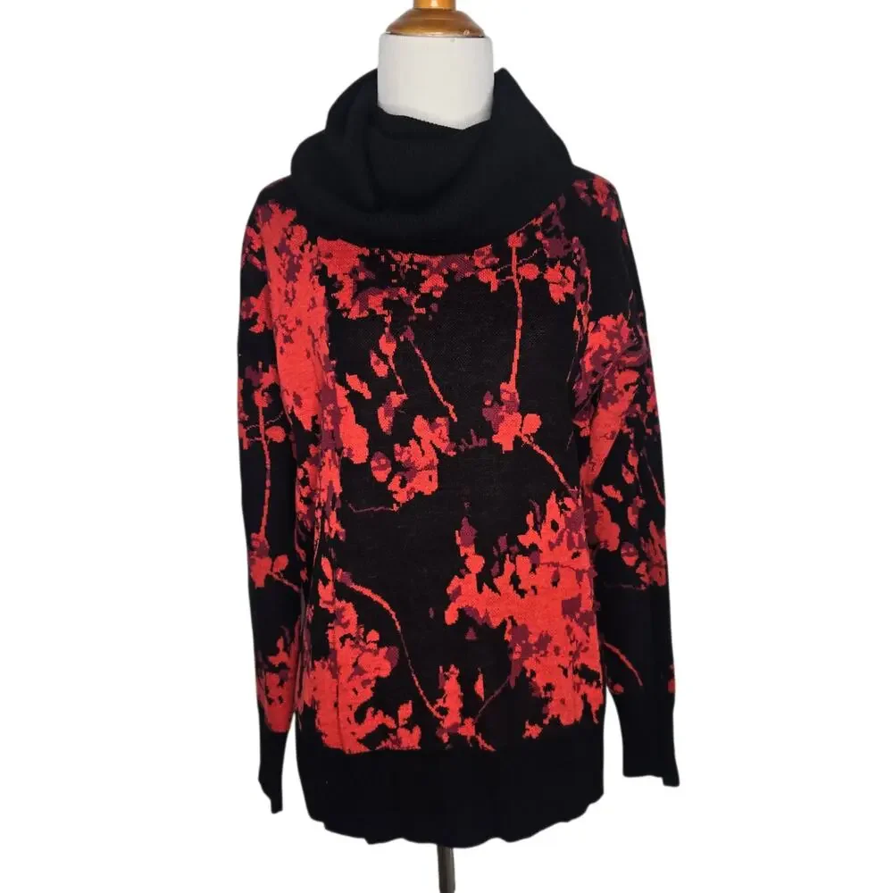 Diane von Furstenberg Merino Wool Floral Sweater Cowl Neck Bold Artsy Women XS